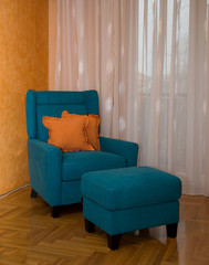 Armchair and footstool turquoise