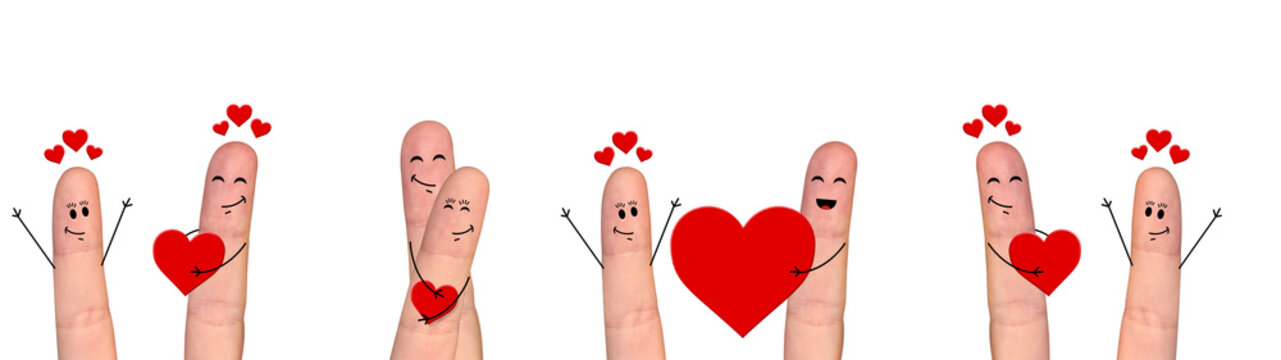 Happy finger couple in love celebrating Valentine day