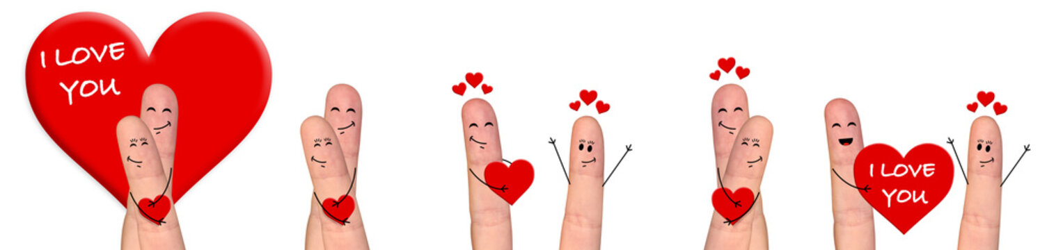 Happy finger couple in love celebrating Valentine day