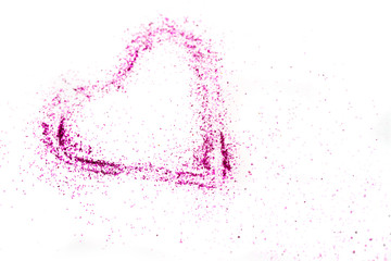 Pink heart in glitter with copy space