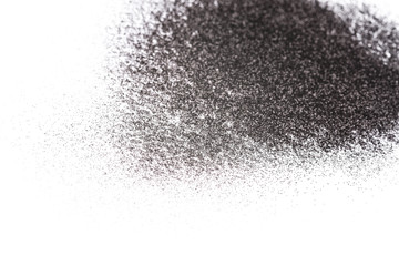 Black  glitter on white background with copy space