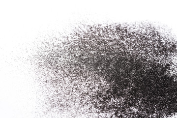 Black  glitter on white background with copy space
