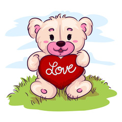 Illustration of Teddy Bear Holding a Heart