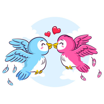Illustration of Love Birds Kissing