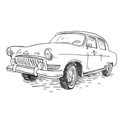Obraz na płótnie Canvas Retro taxi. Vintage transport. Old times. Vector hand drawn sketch.