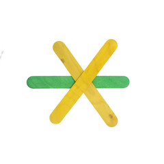 Colorful wooden arrows sign isolated on white with clipping path