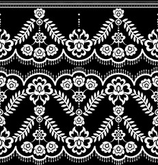 Black damask vintage floral pattern, vector illustration.