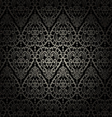 
Black damask vintage floral pattern, vector illustration.