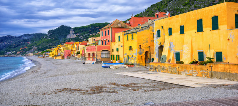 Colorful fisherman's houses on italian Riviera in Varigotti, Lig
