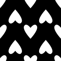 Seamless hearts pattern in black and white. Valentine's day tile background. Romantic vector pattern.