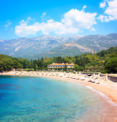 Fototapeta na wymiar Beach and Hotel in Montenegro at Adriatic Sea