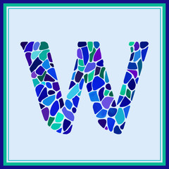 W letter - Green Watercolor mosaic - vector Illustration