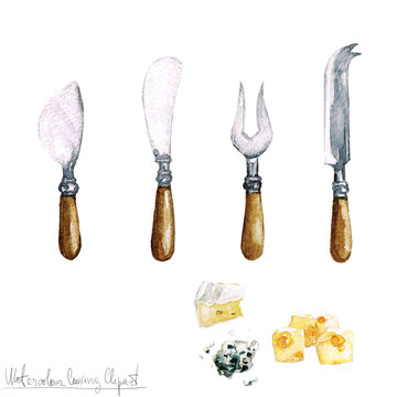 Watercolor Cooking Clipart - Cheese Knifes