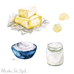 Dekokissen Aquarell Lebensmittel Clipart - Milchprodukte und Käse © nataliahubbert