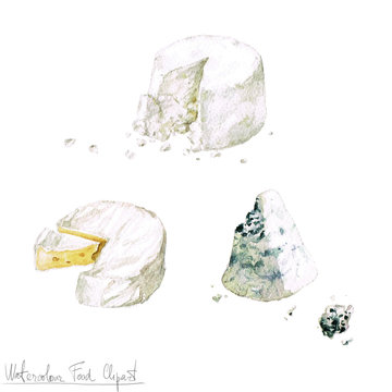 Watercolor Food Clipart - Dairy Products and Cheese