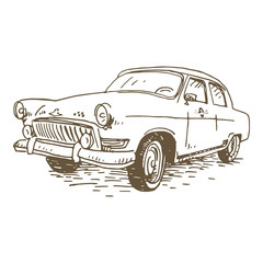 Obraz na płótnie Canvas Retro taxi. Vintage transport. Old times. Vector hand drawn sketch.