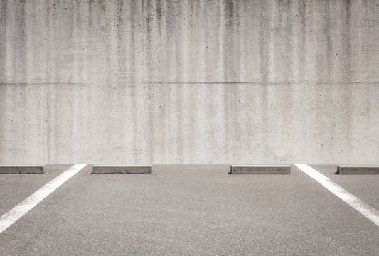 Outdoor empty space car parking and concrete wall