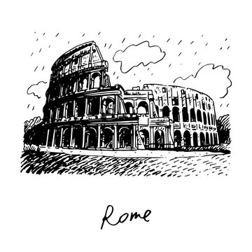 Colosseum In Rome, Italy. Vector Hand Drawn Sketch.