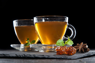 Cup of tea on dark background