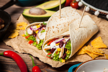 Tortilla with a mix of ingredients