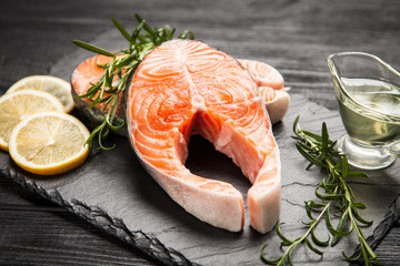 Fresh salmon on old wood