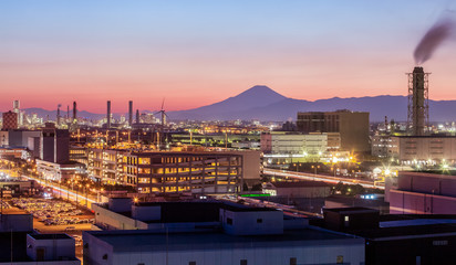 Fototapeta na wymiar Mountain Fuji and Japan industry zone from Kawasaki city .