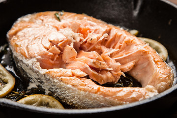 Fried salmon slice