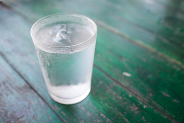 Water in glass on the table.