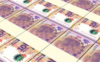 Fototapeta na wymiar Argentina pesos bills stacks background. Computer generated 3D photo rendering.