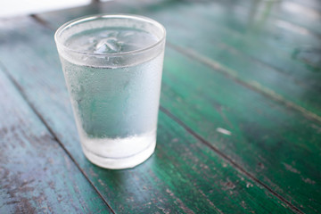 Water in glass on the table.