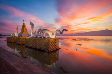Beautiful sunset sky at Phayao lake , Thailand