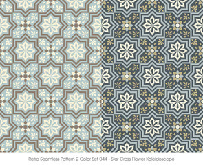 Retro Seamless Pattern 2 Color Set_044 Star Cross Flower Kaleidoscope