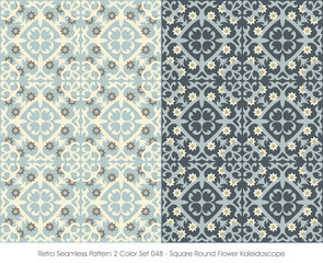 Retro Seamless Pattern 2 Color Set_048 Square Round Flower Kalei