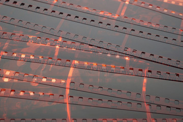 Old negative 35mm film strip on white background