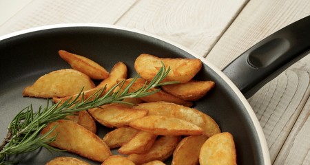 Roasted potatoes in a frying pan