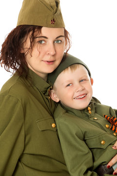 Mother and son in fatigues