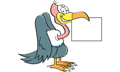Cartoon illustration of a buzzard holding a sign.