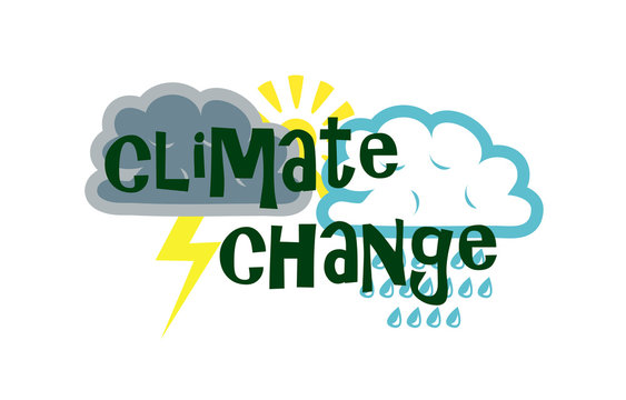 Vector image of various weather symbols and the words climate change