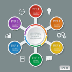 Infographic design with colored and white circles on the grey background. Eps 10
