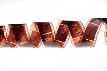 Old negative 35mm film strip on white background