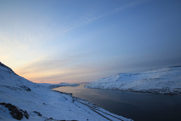 The nature of the Faroe Islands on a winter day in the north Atlantic 