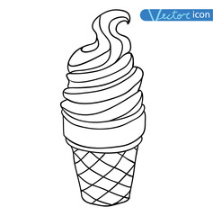 Icon of ice cream with cone, vector illustration.