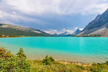 Fototapeta na wymiar Fragment of mountain Bow lake trail in Alberta, Canada, Rocky Mountains.