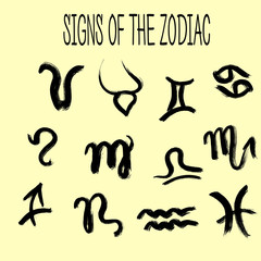 Set of zodiacs signs painted by hand.  Grunge collection.