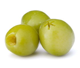 Green olives fruits isolated on white background cutout