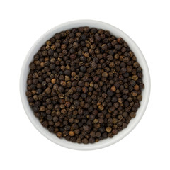 Whole Black Pepper in a Ceramic Bowl