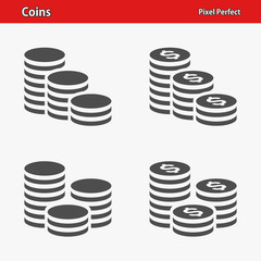 Coins Icons. Professional, pixel perfect icons optimized for both large and small resolutions. EPS 8 format.
