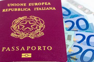 Italian passport on some banknotes of twenty euro