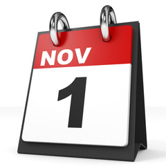 Calendar on white background. 1 November.