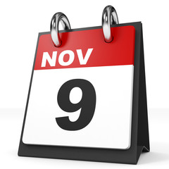 Calendar on white background. 9 November.